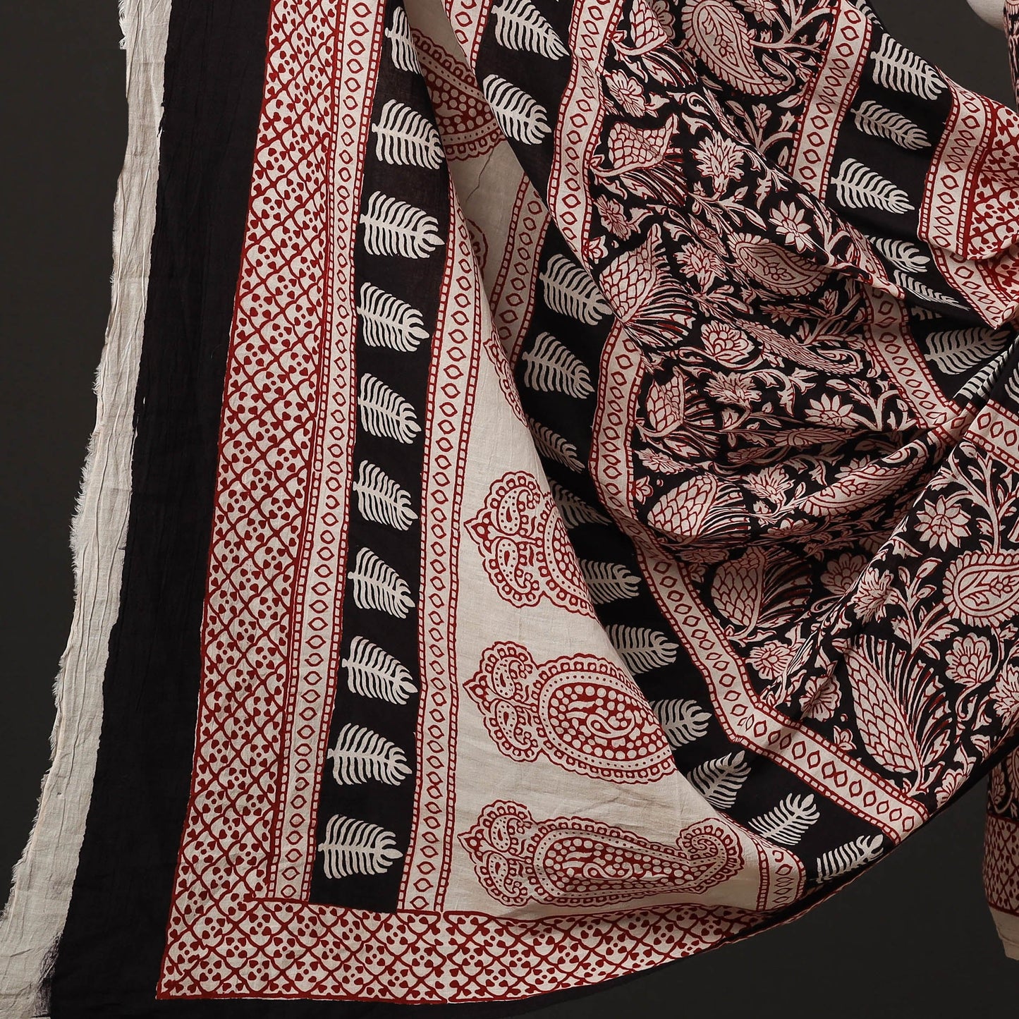 3pc Black Natural Dyed Cotton Bagh Print Suit Material Set