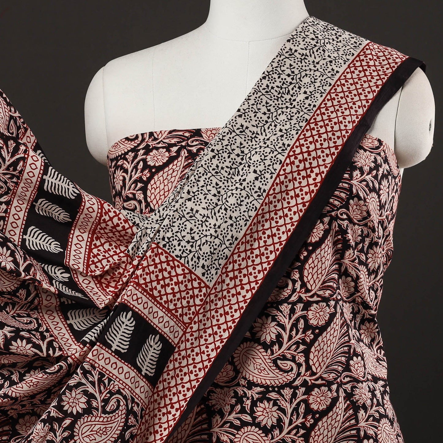 3pc Black Natural Dyed Cotton Bagh Print Suit Material Set