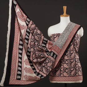 3pc Black Natural Dyed Cotton Bagh Print Suit Material Set