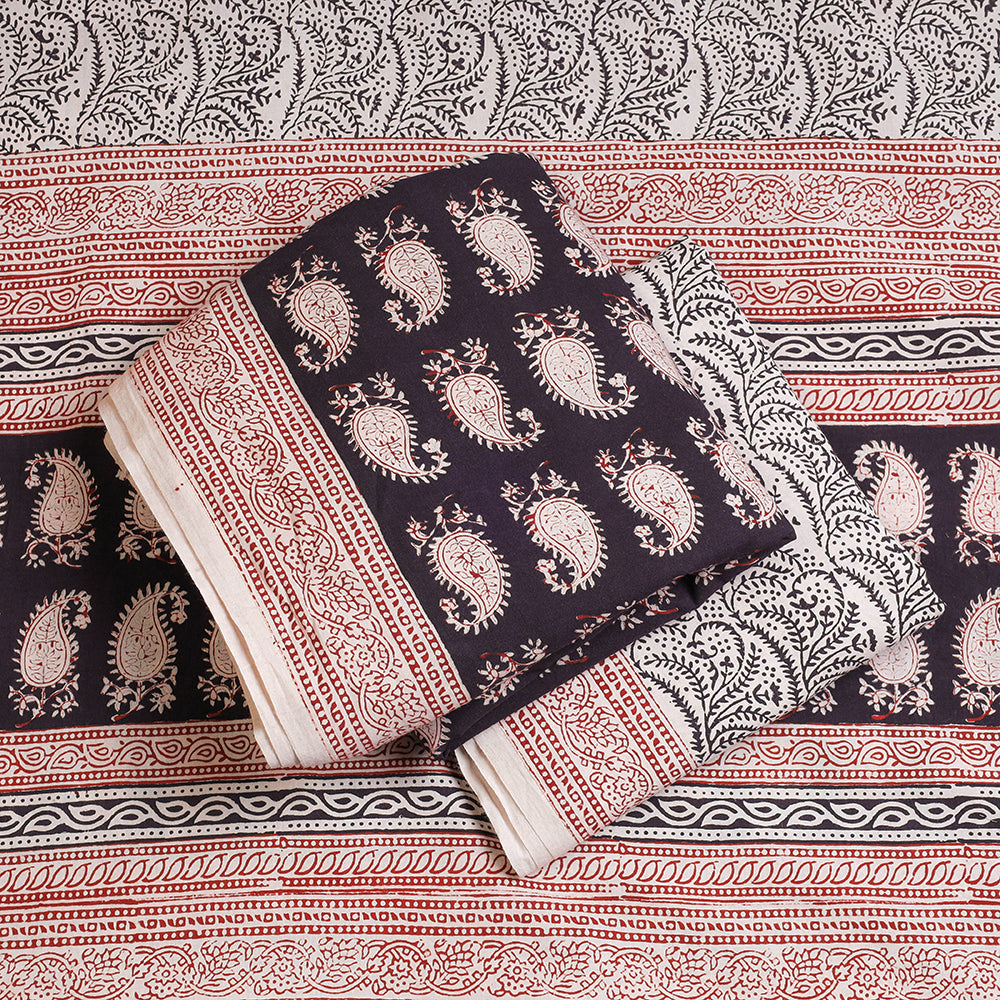  3pc Natural Dyed Cotton Bagh Print Suit Material Set