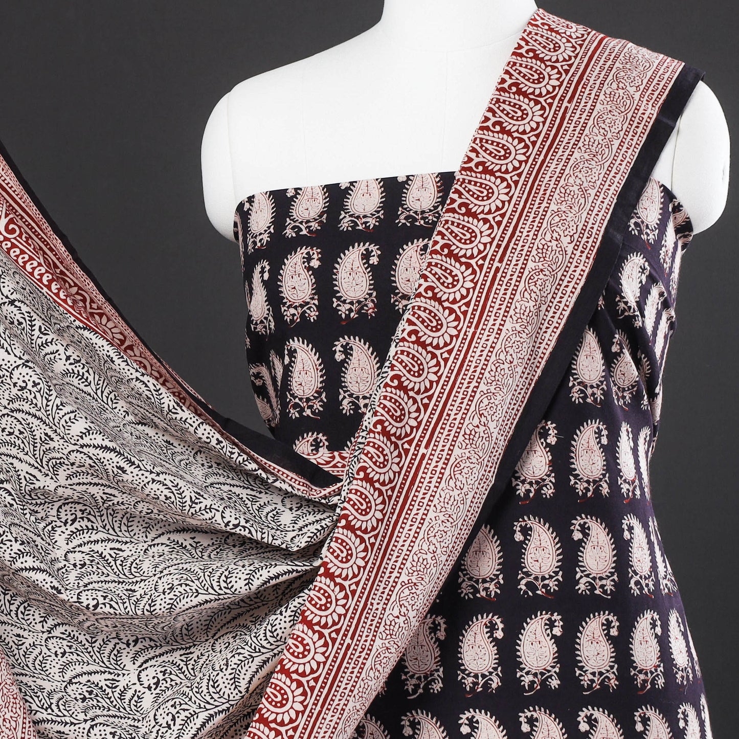  3pc Natural Dyed Cotton Bagh Print Suit Material Set