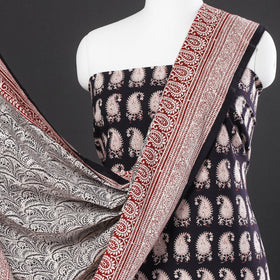  3pc Natural Dyed Cotton Bagh Print Suit Material Set