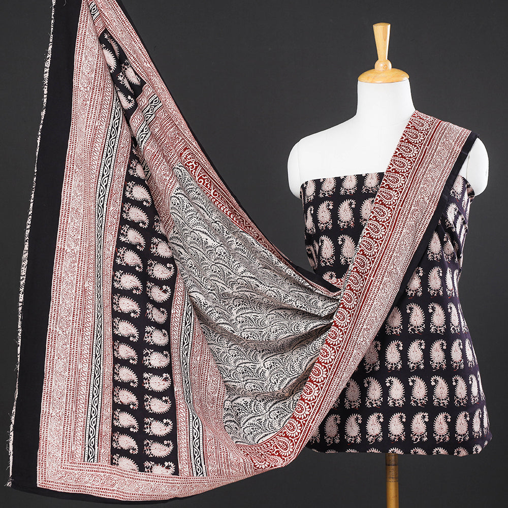  3pc Natural Dyed Cotton Bagh Print Suit Material Set