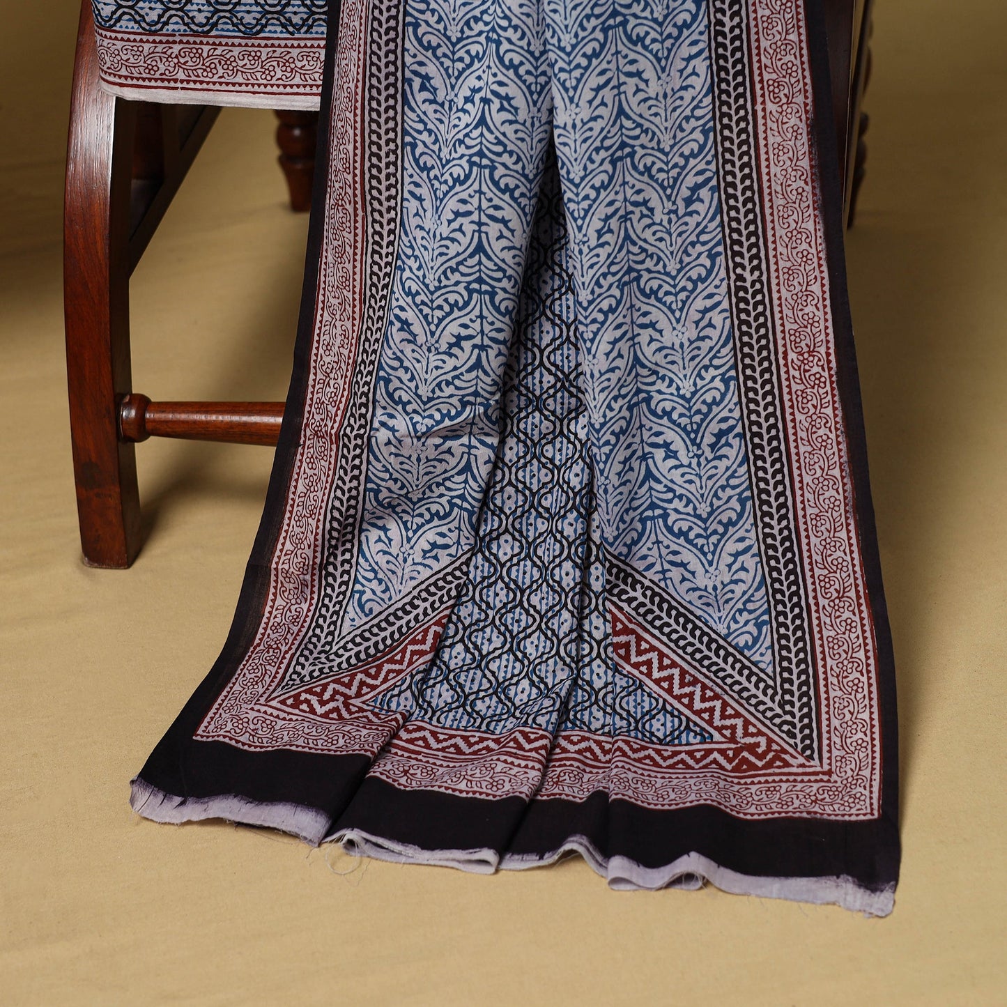 Black - 3pc natural dyed cotton unstitched bagh dress