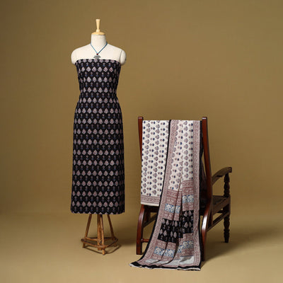 Black - 3pc natural dyed cotton unstitched bagh dress