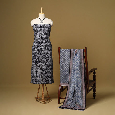 Black - 3pc natural dyed cotton unstitched bagh dress