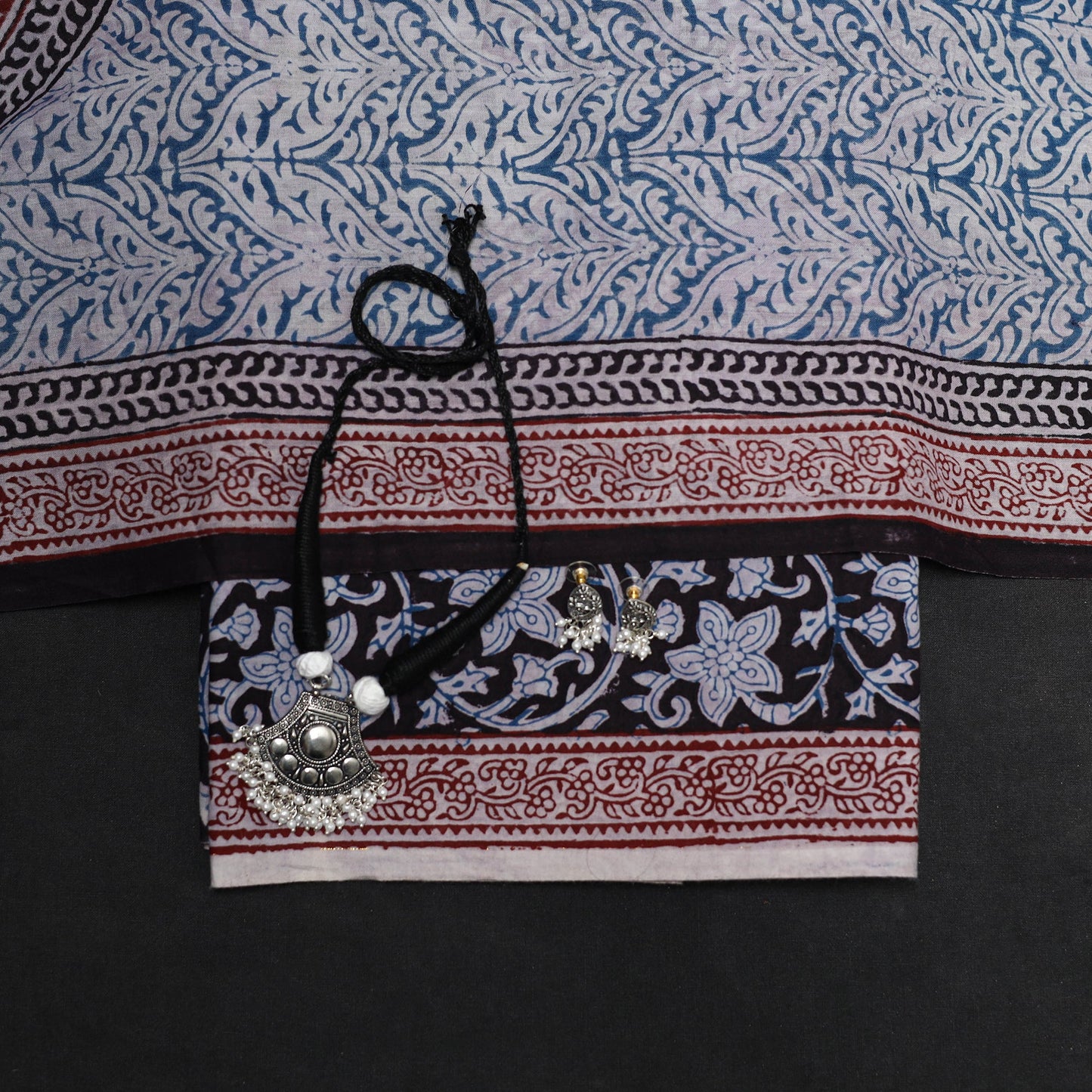 Black - 3pc natural dyed cotton unstitched bagh dress