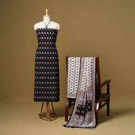 Black - 3pc natural dyed cotton unstitched bagh dress