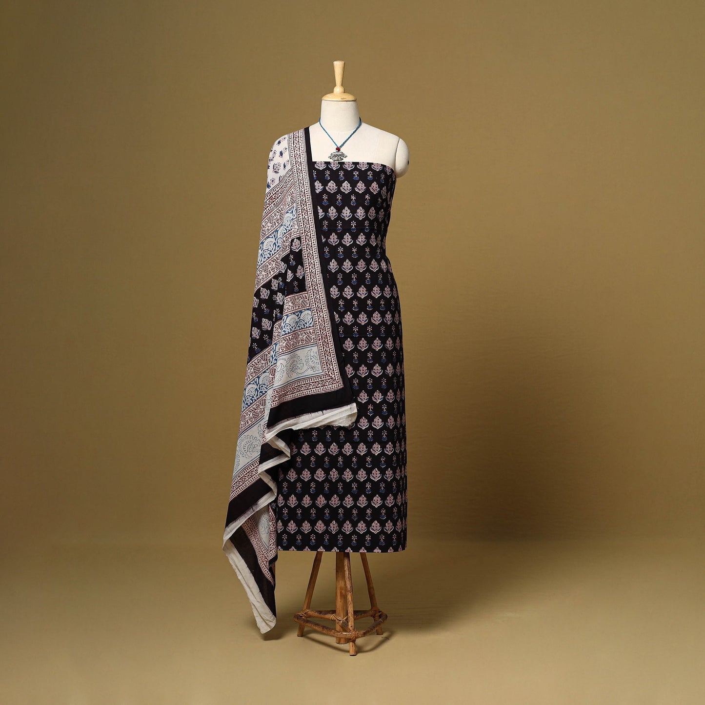 Black - 3pc natural dyed cotton unstitched bagh dress