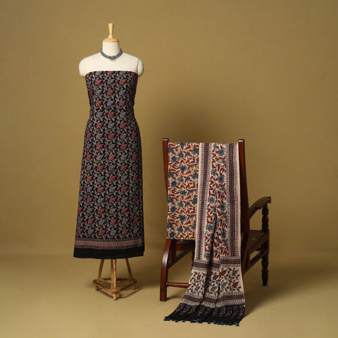 Black - 3pc natural dyed cotton unstitched dress material