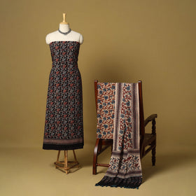 Black - 3pc natural dyed cotton unstitched dress material