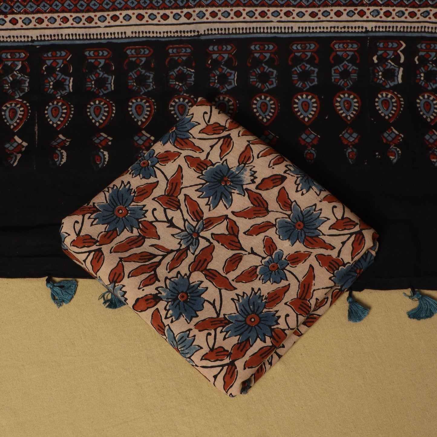 Black - 3pc natural dyed cotton unstitched dress material