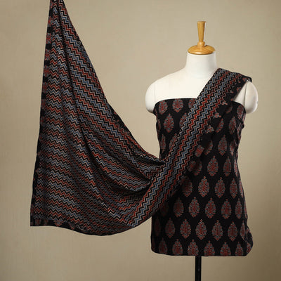 3pc Cotton Black Ajrakh Print Dress Material