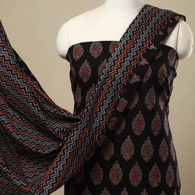 3pc Cotton Black Ajrakh Print Dress Material