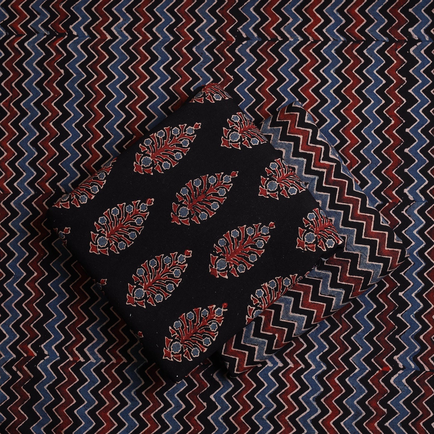 3pc Cotton Black Ajrakh Print Dress Material