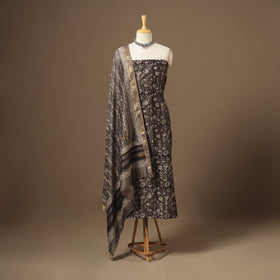 Black 3pc Natural Dyed Maheshwari Silk Unstitched Vanaspati Jahota Dress Material