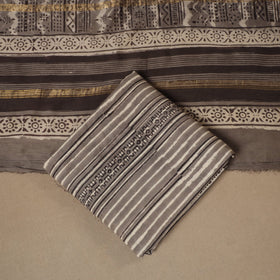 Black 3pc Natural Dyed Maheshwari Silk Unstitched Vanaspati Jahota Dress Material