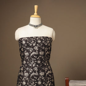 Black 3pc Natural Dyed Maheshwari Silk Unstitched Vanaspati Jahota Dress Material