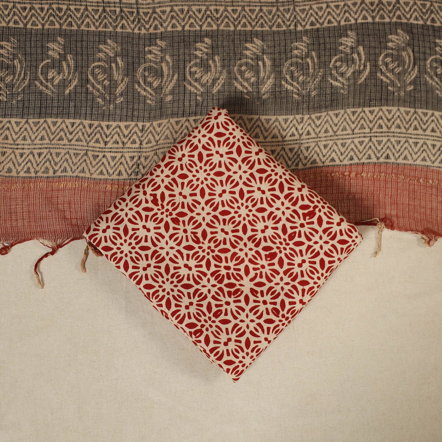 Black 3pc Natural Dyed Block Print Unstitched Bagru Dress Material