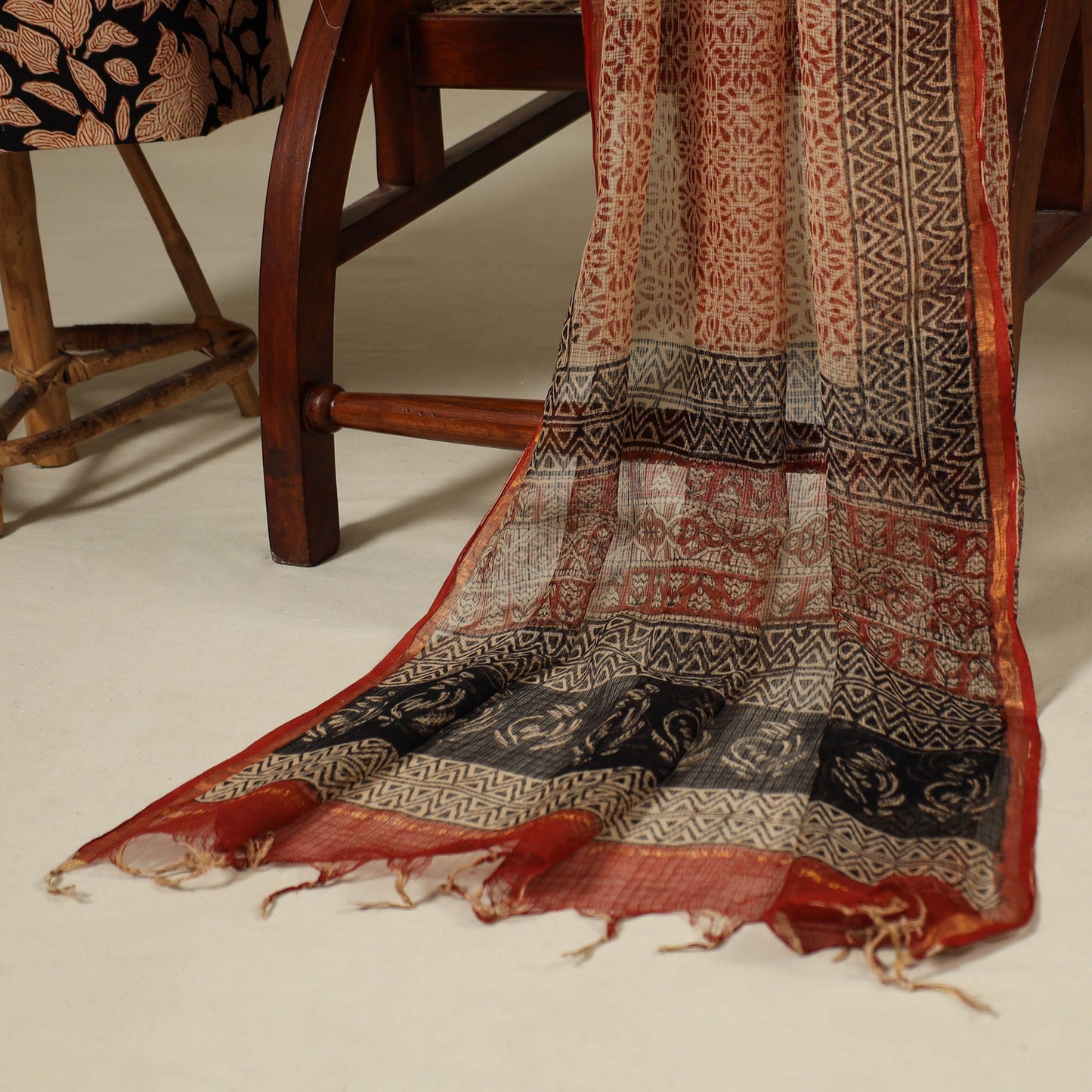 Black 3pc Natural Dyed Block Print Unstitched Bagru Dress Material