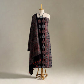 Black 3pc Block Print Natural Dyed Ajrakh Dress Material