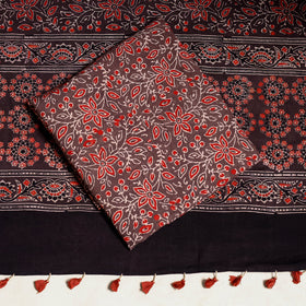 Black 3pc Block Print Natural Dyed Ajrakh Dress Material