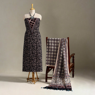  Black 3pc Block Print Natural Dyed Ajrakh Dress Material