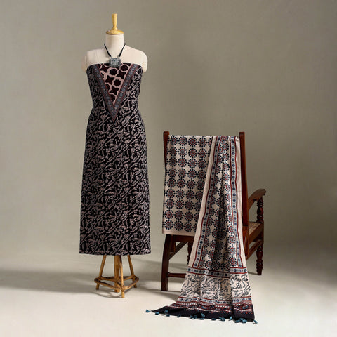  Black 3pc Block Print Natural Dyed Ajrakh Dress Material