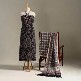  Black 3pc Block Print Natural Dyed Ajrakh Dress Material