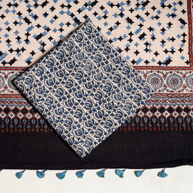 Black 3pc Block Print Natural Dyed Ajrakh Dress Material