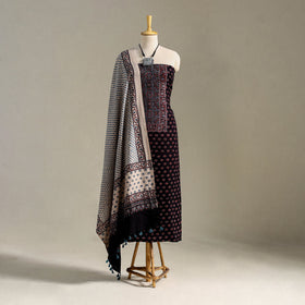 Black 3pc Block Print Natural Dyed Ajrakh Dress Material