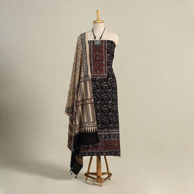 Black 3pc Block Print Natural Dyed Ajrakh Dress Material