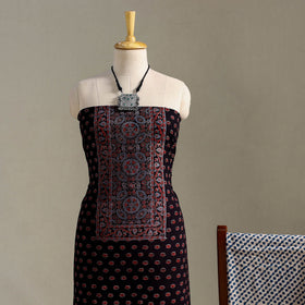 Black 3pc Block Print Natural Dyed Ajrakh Dress Material