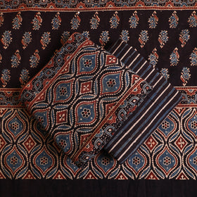 Buy 3pc Black Natural Dyed Block Print Ajrakh Dress Material