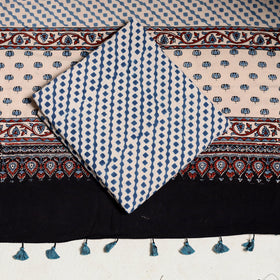 Black 3pc Block Print Natural Dyed Ajrakh Dress Material