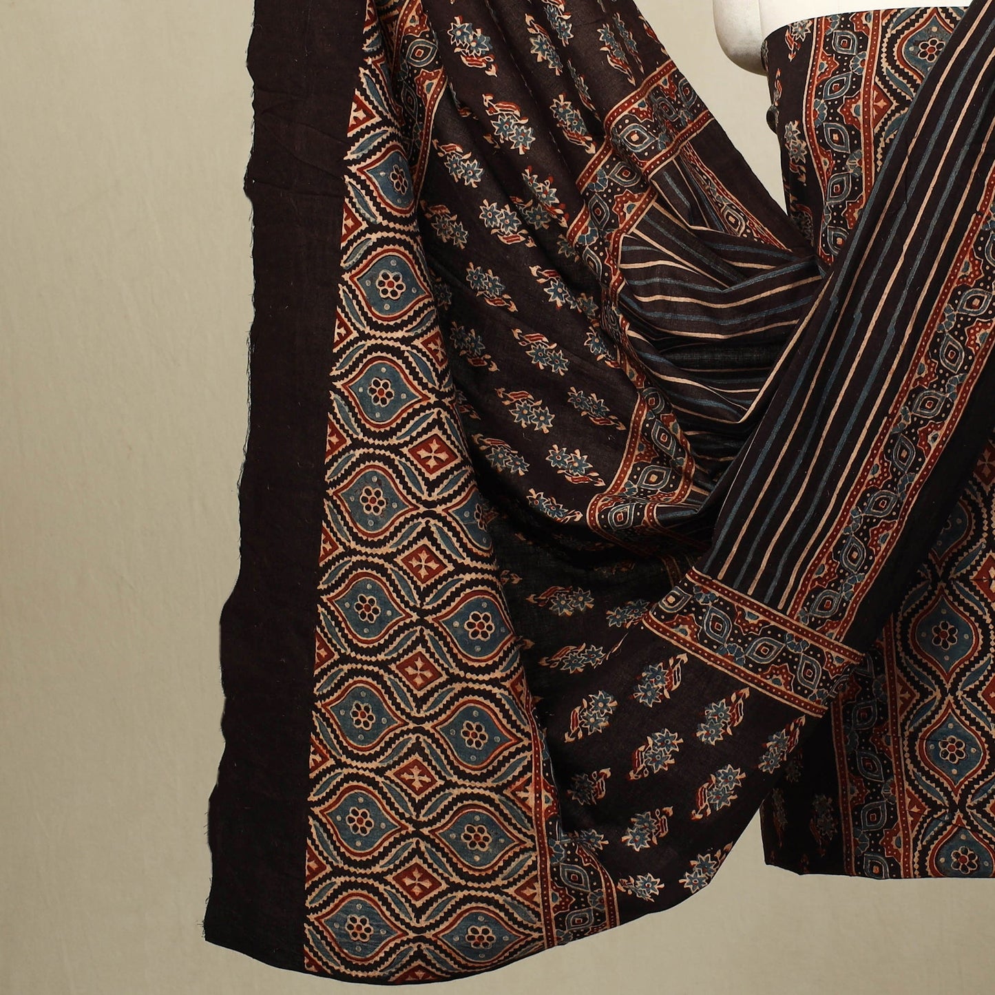 Buy 3pc Black Natural Dyed Block Print Ajrakh Dress Material