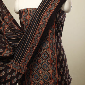 Buy 3pc Black Natural Dyed Block Print Ajrakh Dress Material