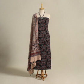 Black 3pc Block Print Natural Dyed Ajrakh Dress Material