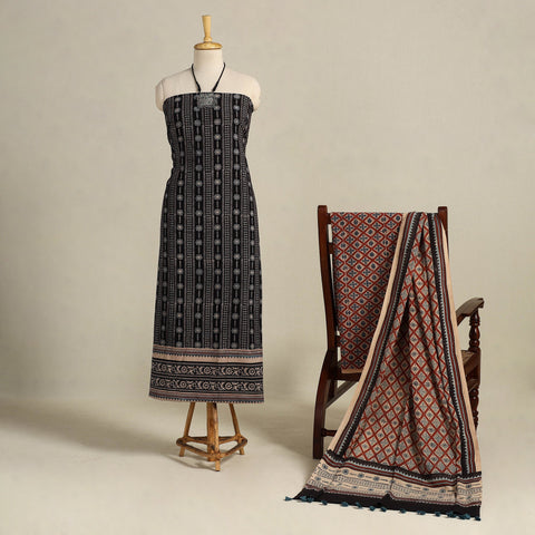 Black 3pc Block Print Natural Dyed Ajrakh Dress Material