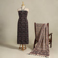 Black 3pc Block Print Natural Dyed Ajrakh Dress Material