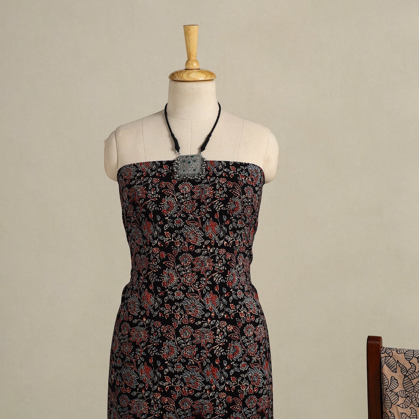 Black 3pc Block Print Natural Dyed Ajrakh Dress Material