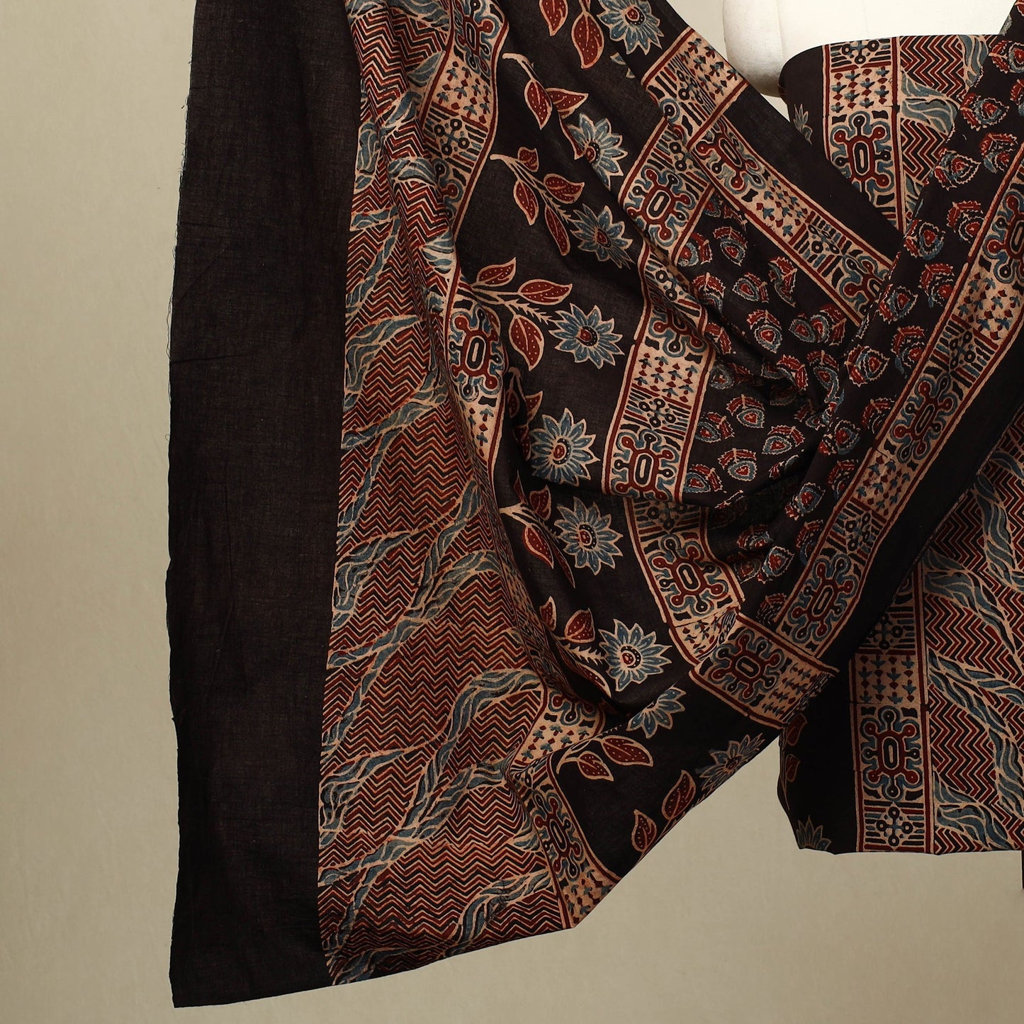 Buy 3pc Black Block Print Cotton Ajrakh Dress Material