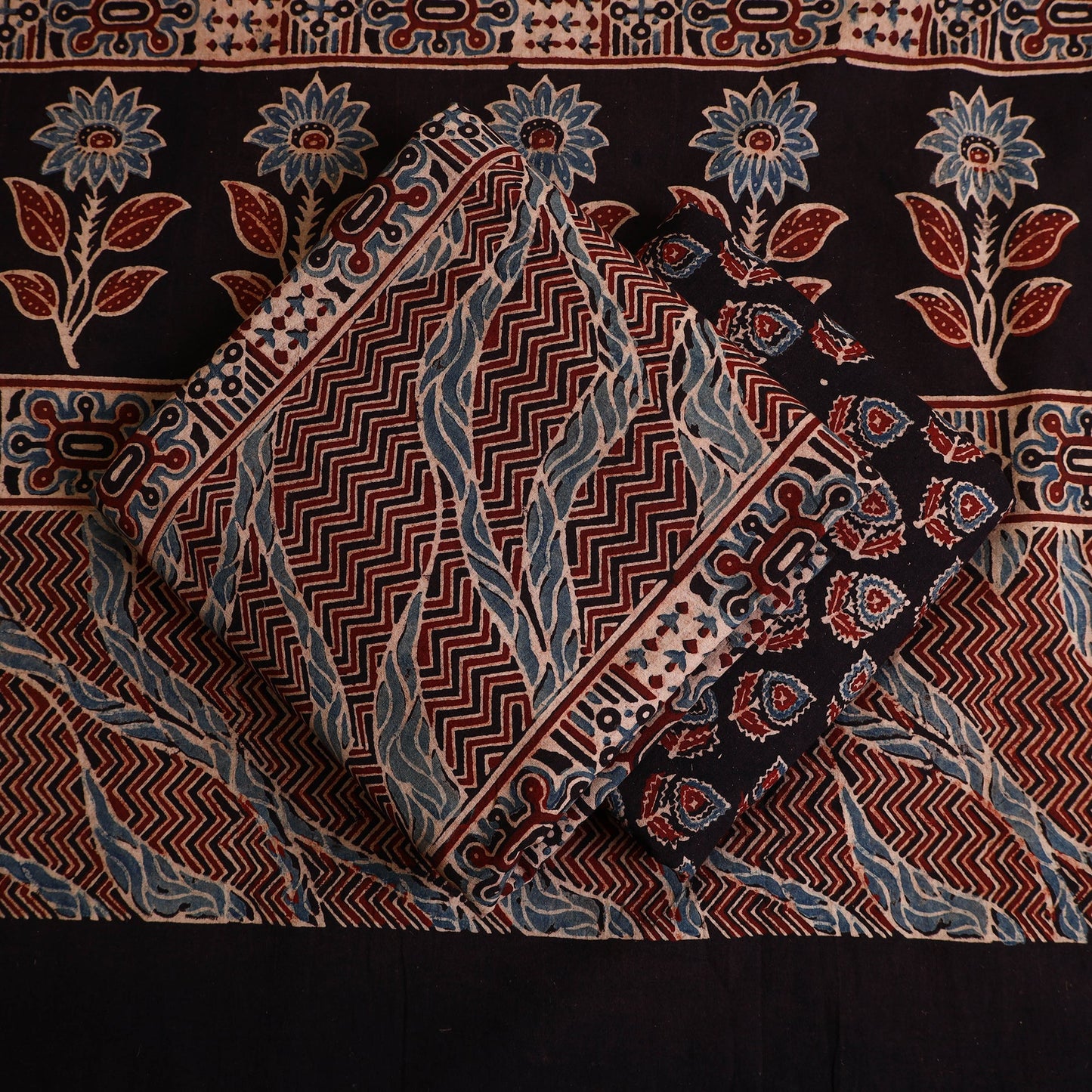 Buy 3pc Black Block Print Cotton Ajrakh Dress Material