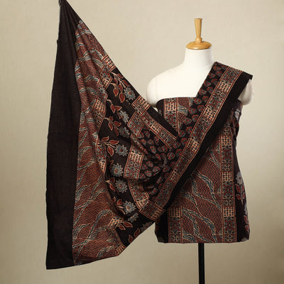 Buy 3pc Black Block Print Cotton Ajrakh Dress Material
