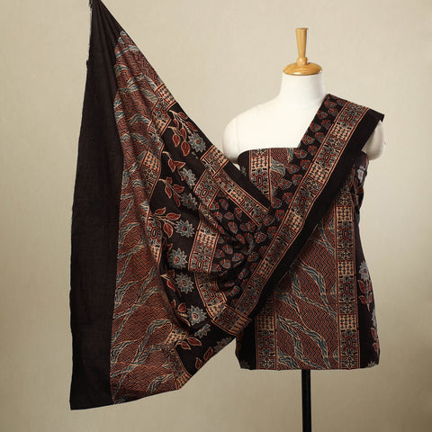 Buy 3pc Black Block Print Cotton Ajrakh Dress Material