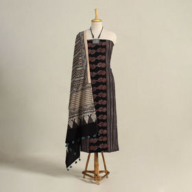 Black 3pc Block Print Natural Dyed Ajrakh Dress Material