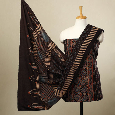 Buy 3pc Black Block Print Cotton Ajrakh Dress Material