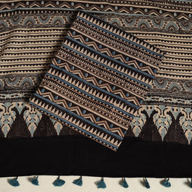 Black 3pc Block Print Natural Dyed Ajrakh Dress Material