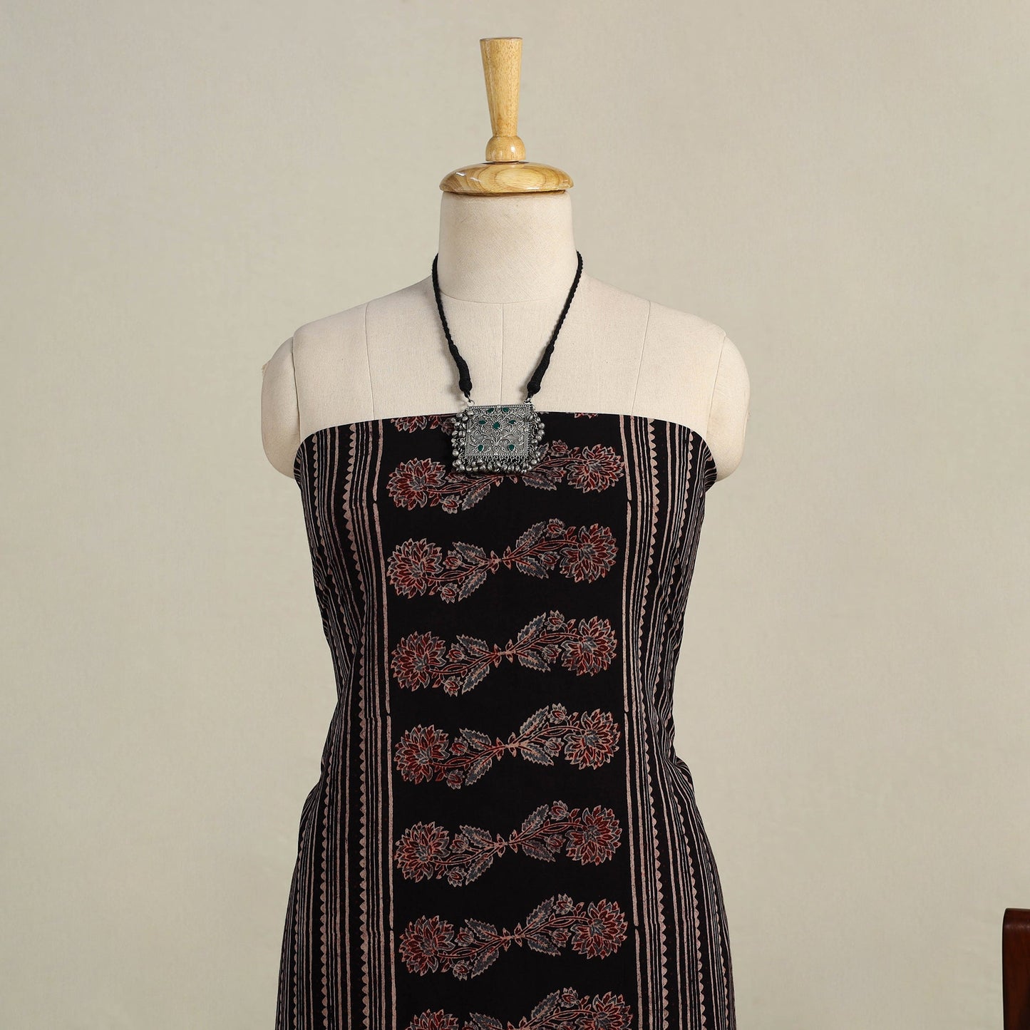 Black 3pc Block Print Natural Dyed Ajrakh Dress Material