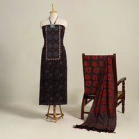 Black 3pc Block Print Natural Dyed Ajrakh Dress Material